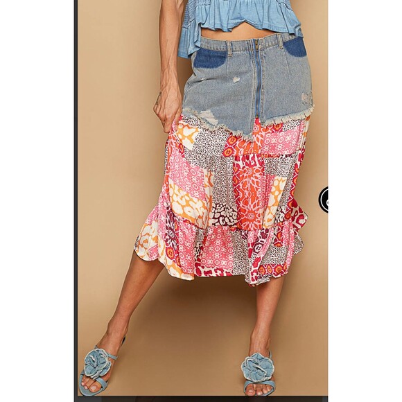 POL Dresses & Skirts - POL Denim Floral Skirt